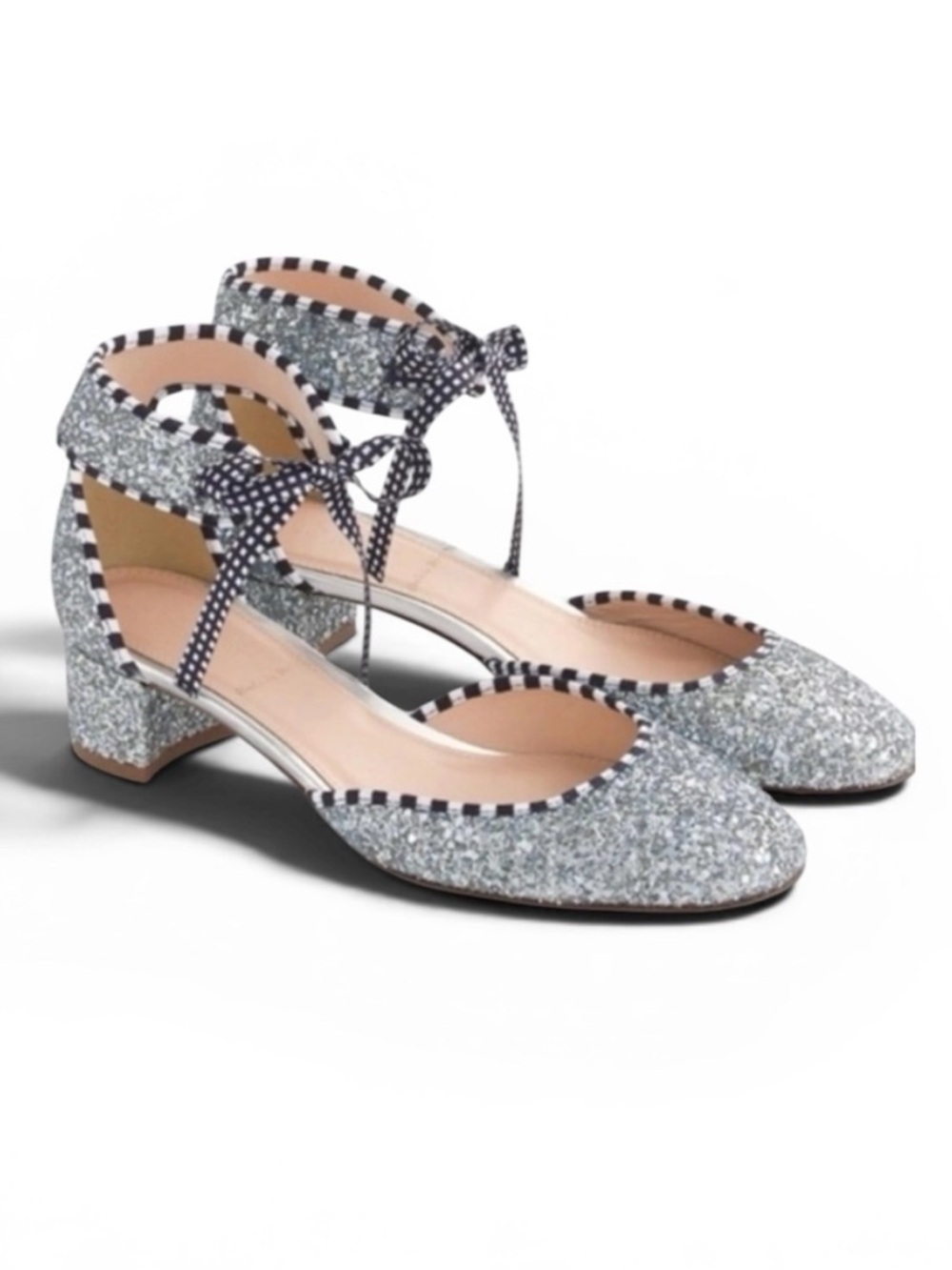 J. Crew Collection Silver Glitter Ankle Tie Shoes Size 9